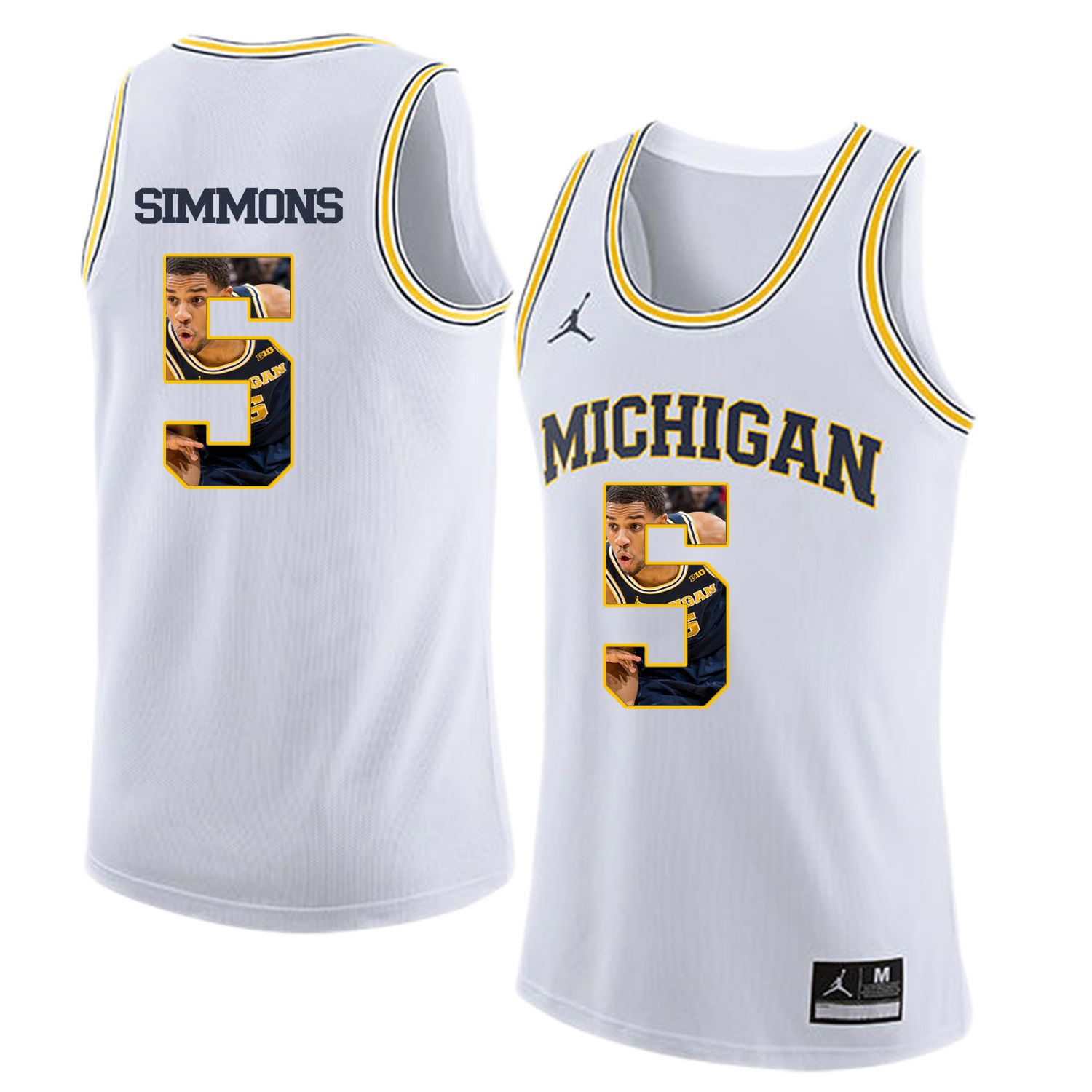 Men Jordan University of Michigan Basketball White #5 Simmons Fashion Edition Customized NCAA Jerseys
